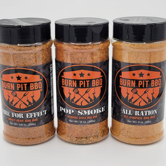 Burn Pit BBQ Essential 3-Pack Rub Bundle – Pop Smoke, All Ration & Fire For Effect