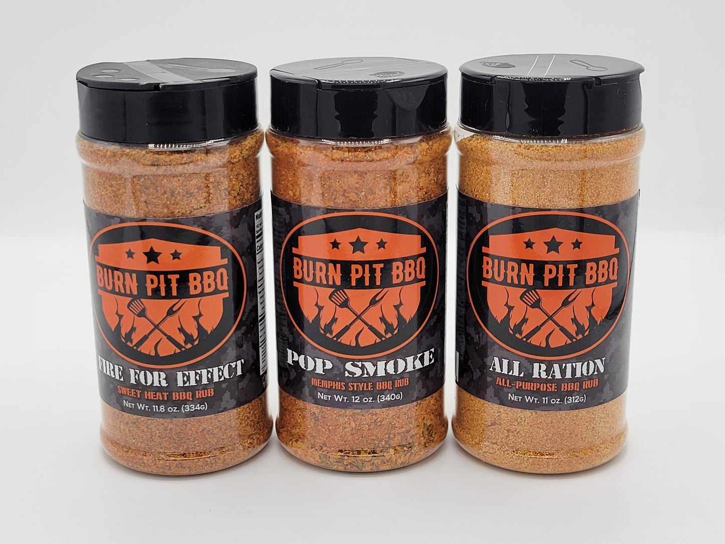 Burn Pit BBQ 3-Pack Gift Box, Memphis Style BBQ Rub, Fire For Effect Sweet Heat Rub, and All Ration All-Purpose BBQ Seasoning, 3 Count Variety Pack