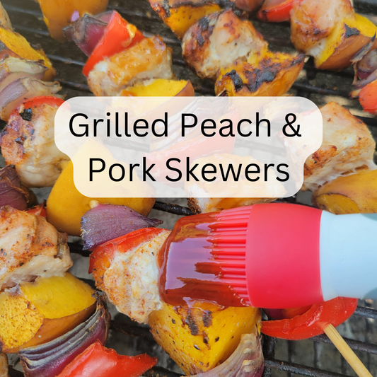 Grilled peach and pork skewers