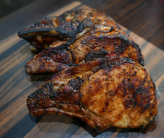 Grilled Apple and Cheddar Stuffed Pork Chops