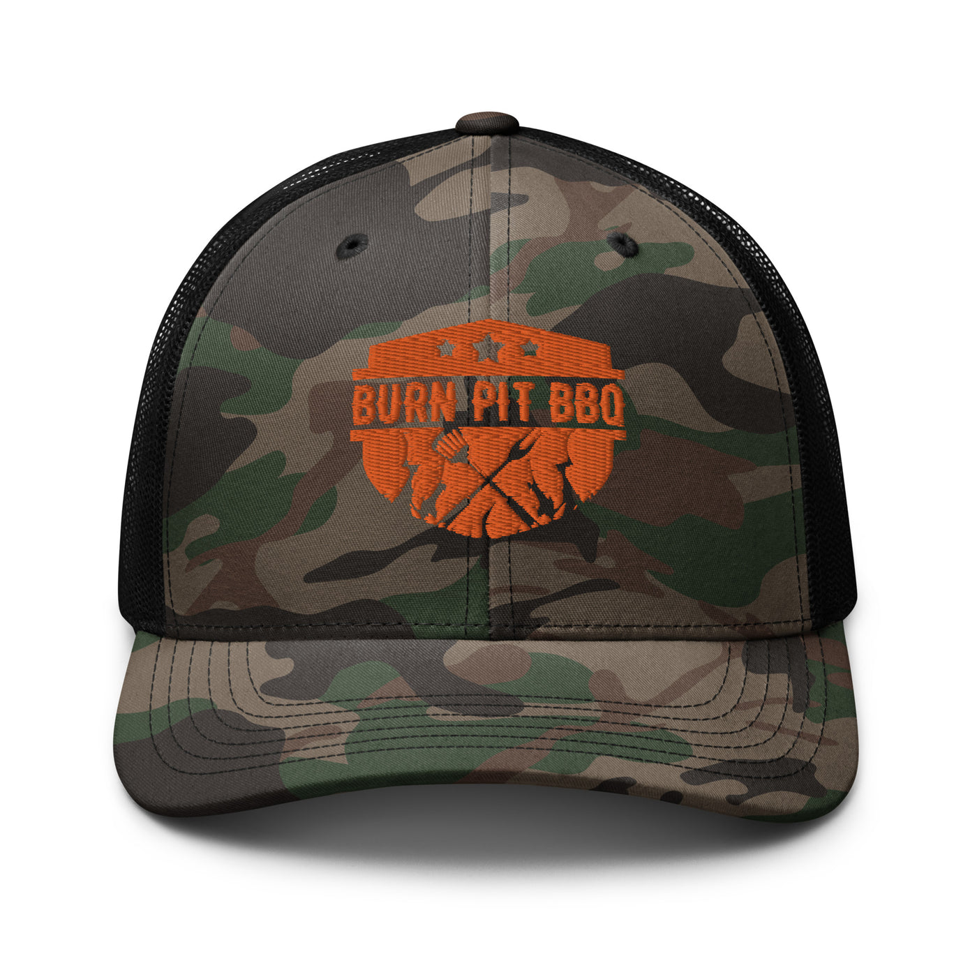 Burn Pit BBQ Camouflage trucker hat