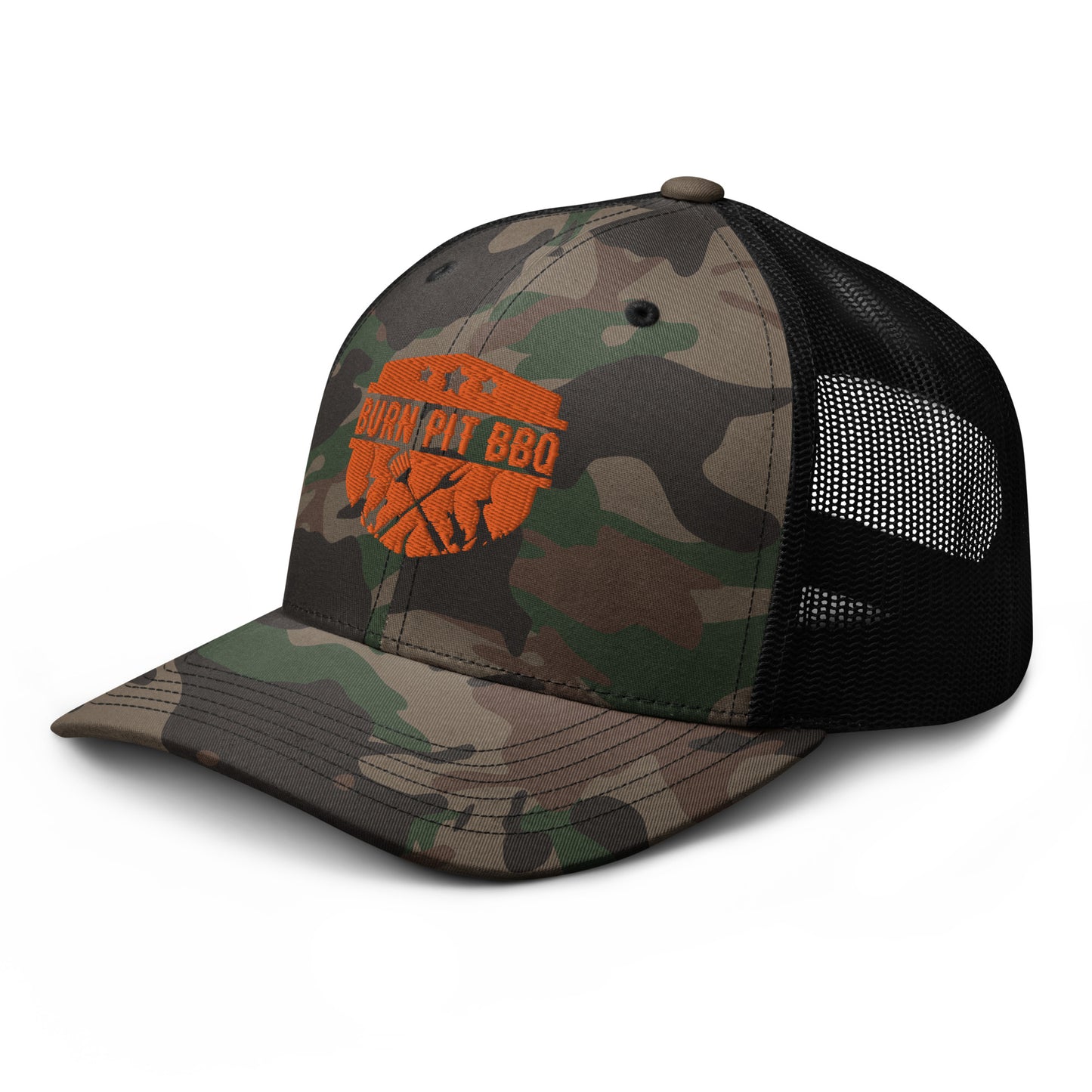 Burn Pit BBQ Camouflage trucker hat