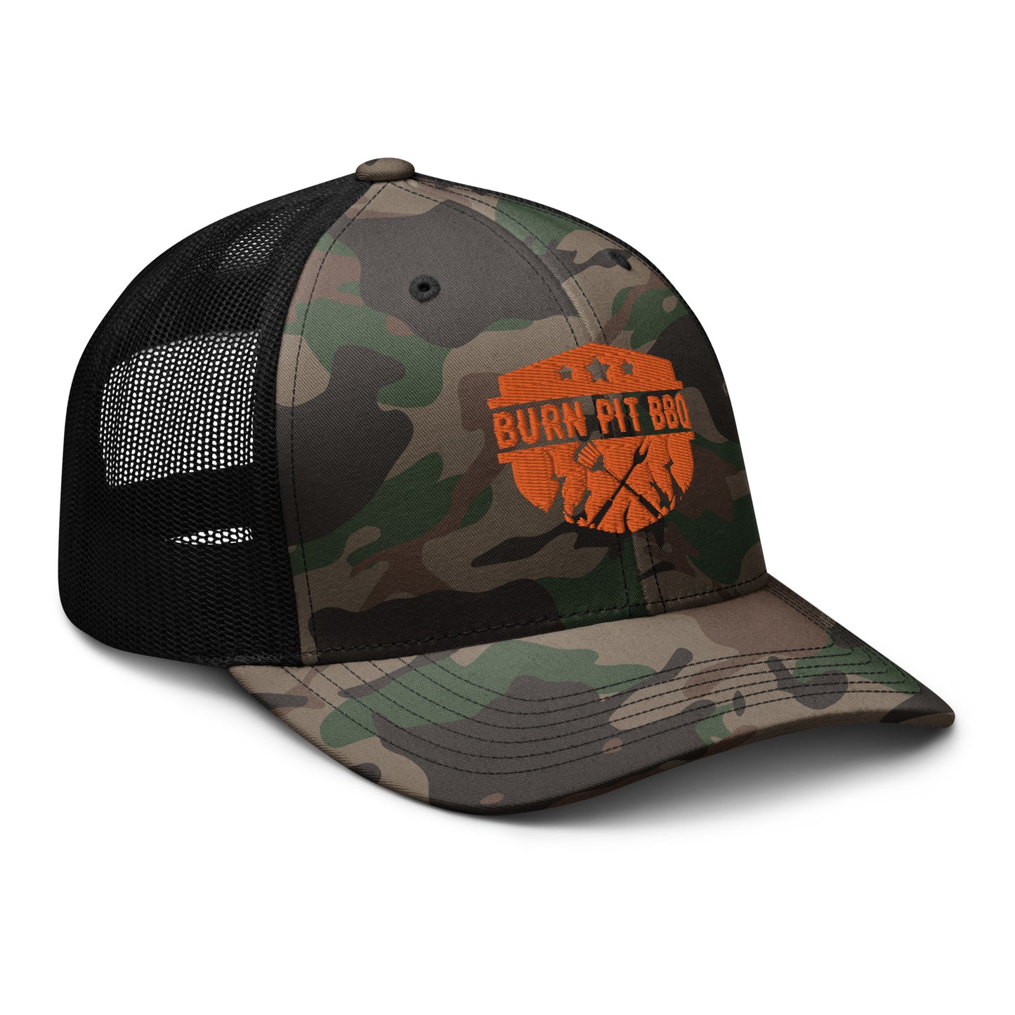 Burn Pit BBQ Camouflage trucker hat