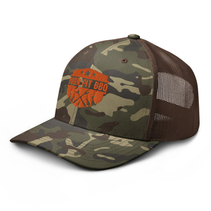 Burn Pit BBQ Camouflage trucker hat