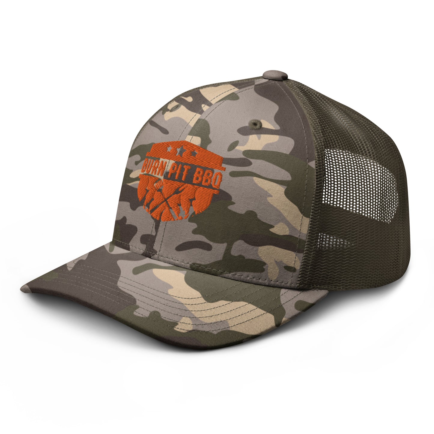 Burn Pit BBQ Camouflage trucker hat